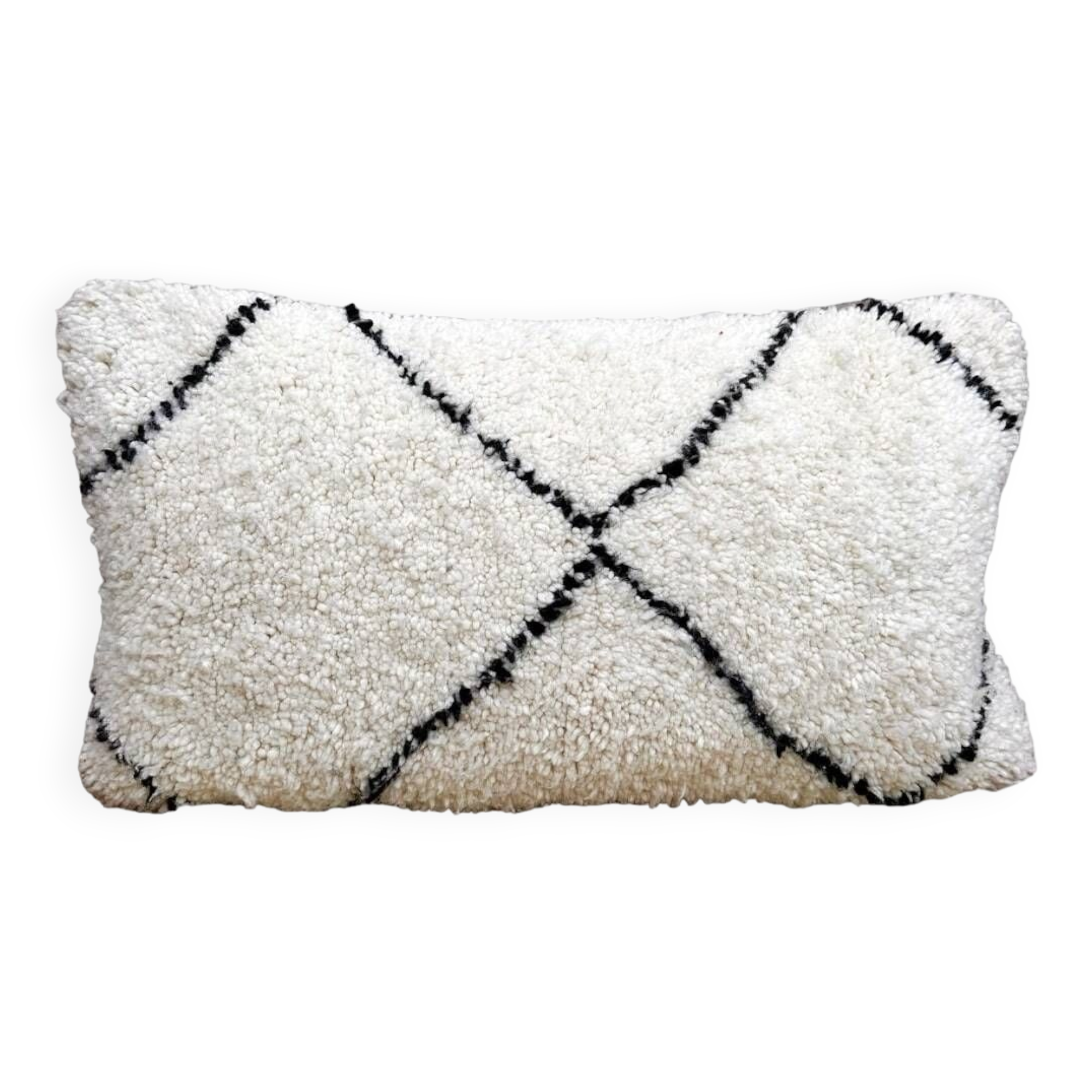 Bohemian wool pillow cover on a Beni Ourain Berber cushion. The cushion cover