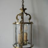 Old pendant lantern light fixture 2 lights in bronze glass decoration hall entrance