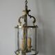 Old pendant lantern light fixture 2 lights in bronze glass decoration hall entrance