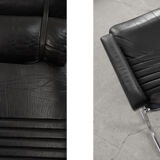 Fauteuil scandinave en cuir noir rare du milieu du siècle par Ire Möbel, années 1970, lot de 2