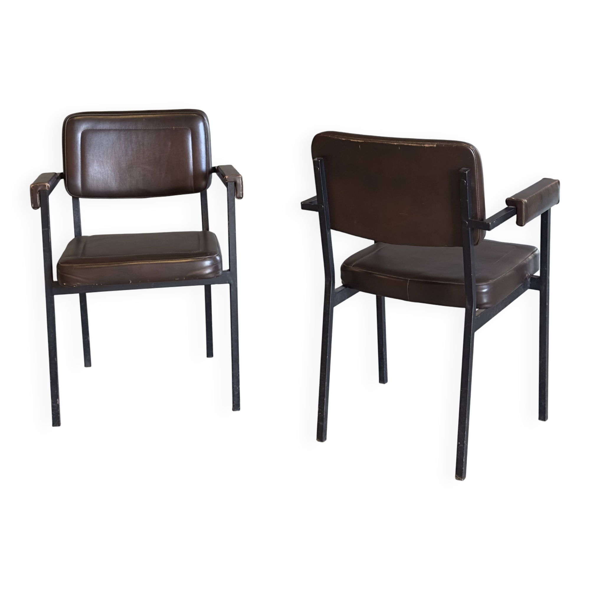 Pair of vintage chocolate brown meeting chairs