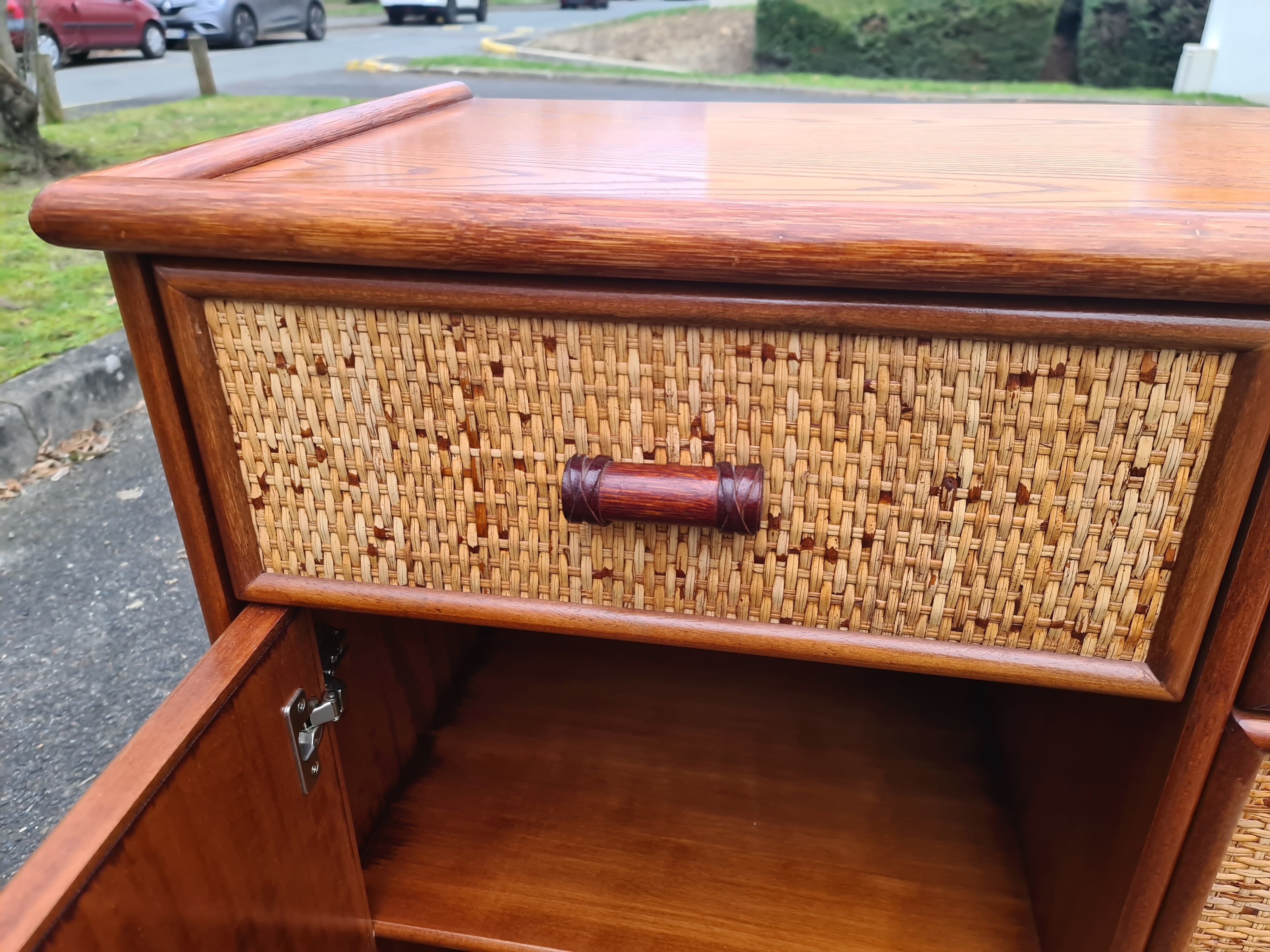 Vintage Rattan & Bamboo Enfilade Buffet