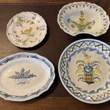 4 pièces de forme en faïence Française du 18eme et 19eme (B)  Nevers, Saint Amand, Mousti