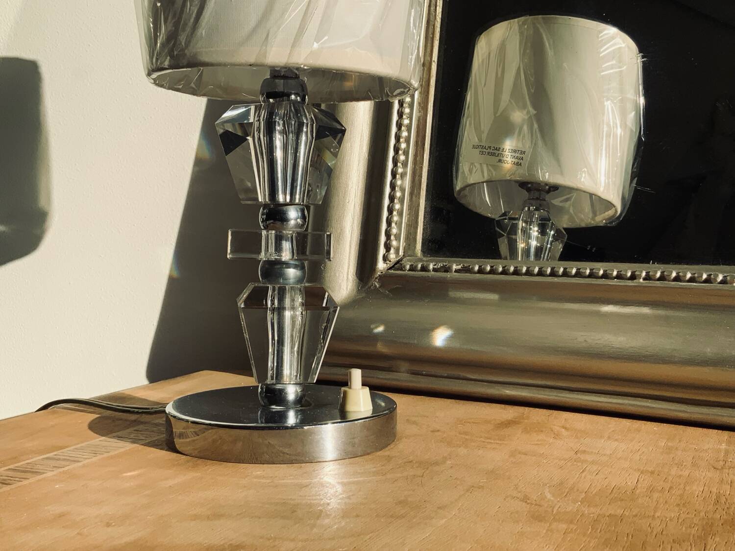Vintage lamp in crystal and chrome French manufacture PL Shade
