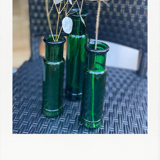 Set of 3 emerald green glass vases