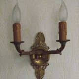 French Antique Bronze Empire Double Wall Sconce with Fan & Swan Detail 5239