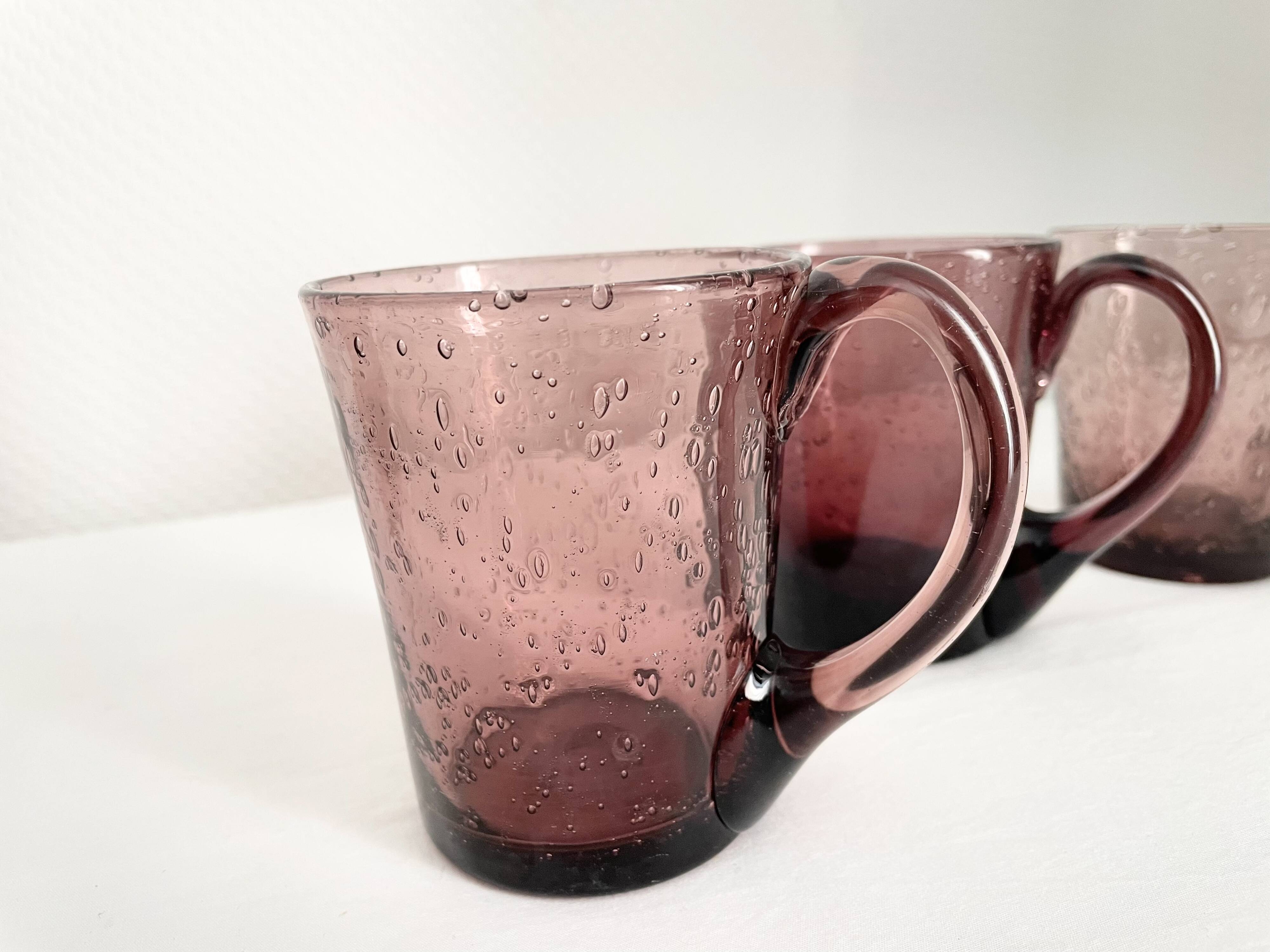 Purple biot blown glass mugs
