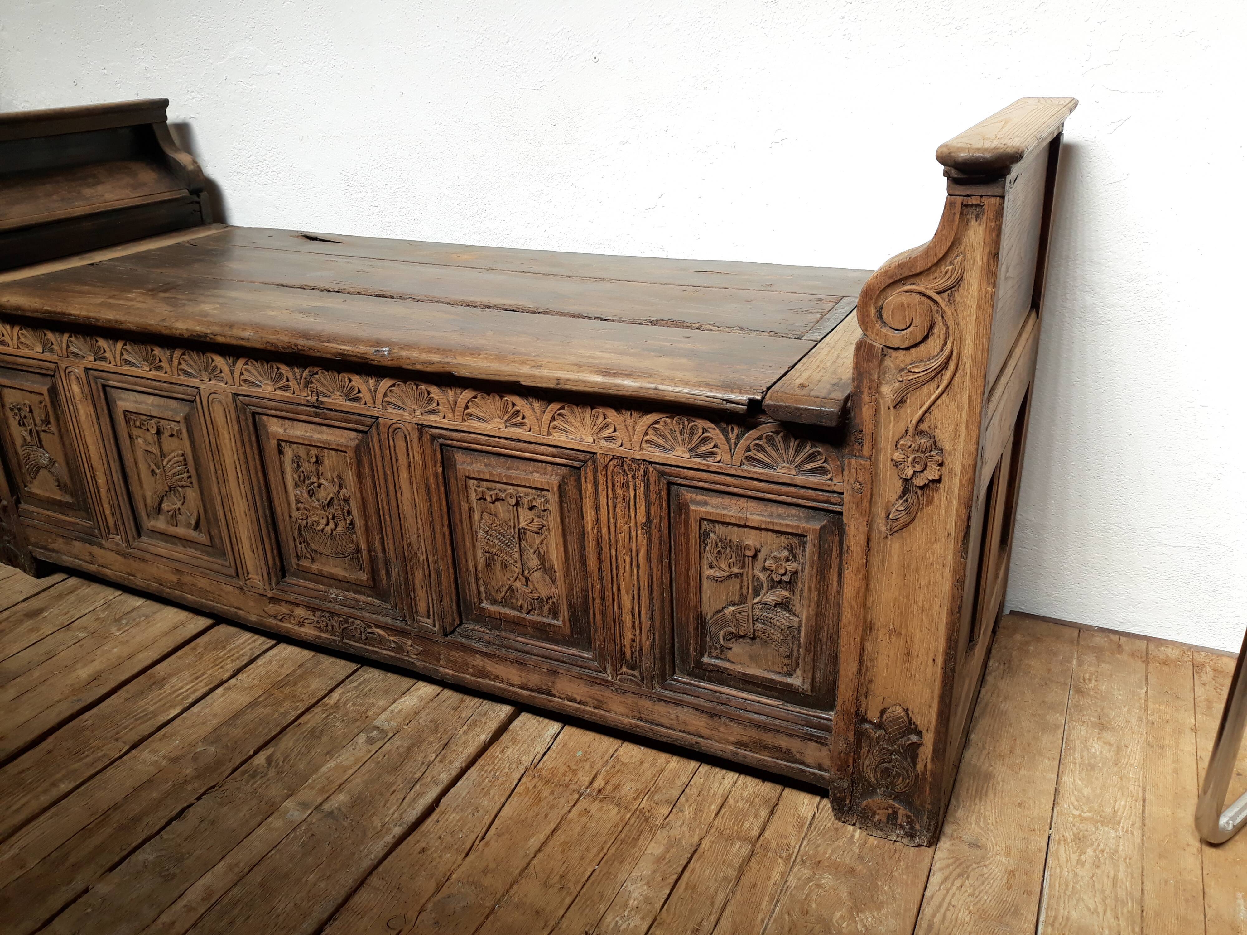 Church bench wooden chest 18th