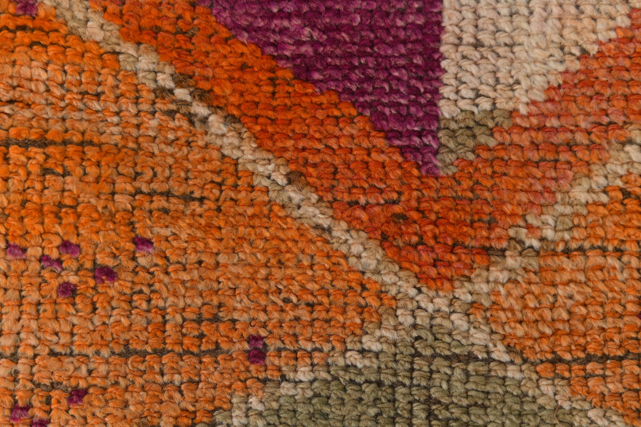 Soft Orange Vintage Wool Runner Rug For Kitchen, 74x307 Cm