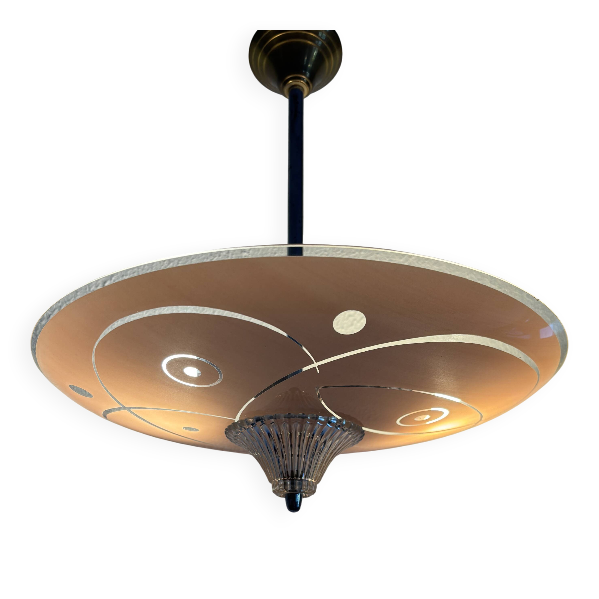 Vintage 1950s pink glass dome ceiling light - 39 x 40 cm