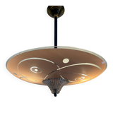 Vintage 1950s pink glass dome ceiling light - 39 x 40 cm
