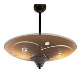 Vintage 1950s pink glass dome ceiling light - 39 x 40 cm