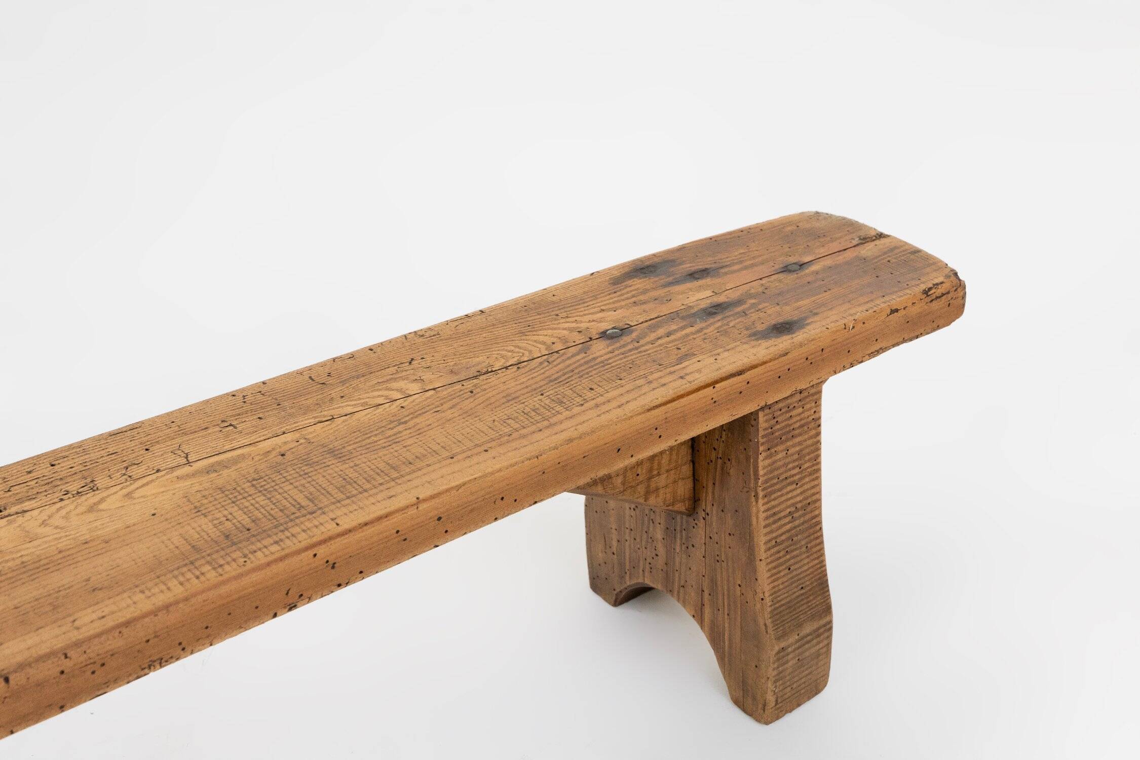Rustic Low Bench in Wood, France, 1850s