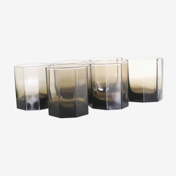 Set de 6 verres luminac fumés gris, français, verres à eau, vintage, rétro