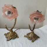 2 bronze and glass lamps