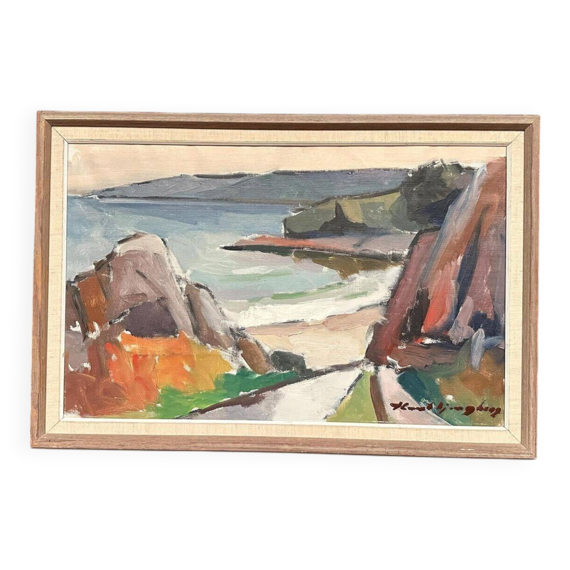 Swedish Oil on Canvas – “Seascape” by Knut Ljungberg (1911–1973)