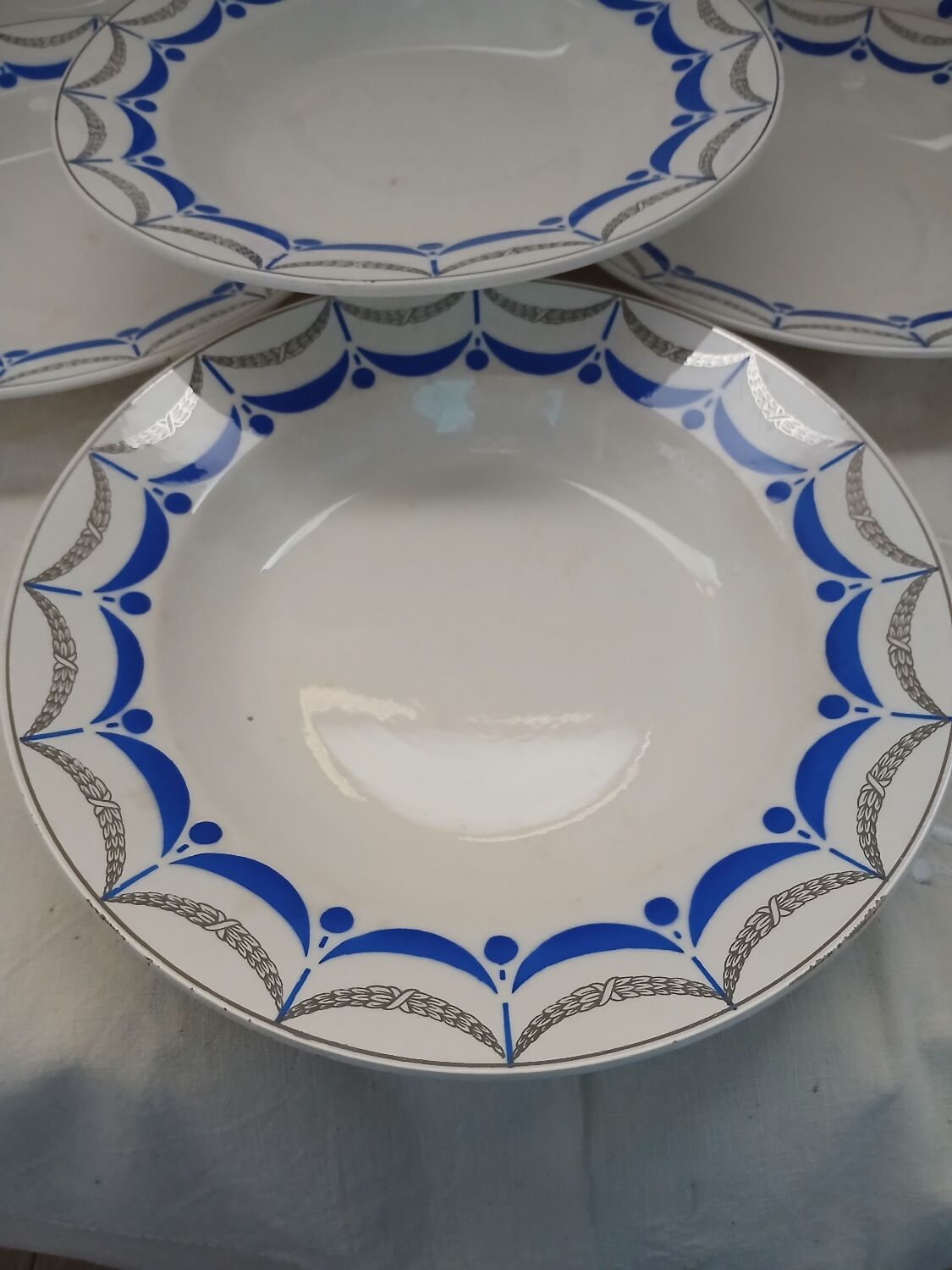 6 antique soup plates from Digoin and Sarreguemines