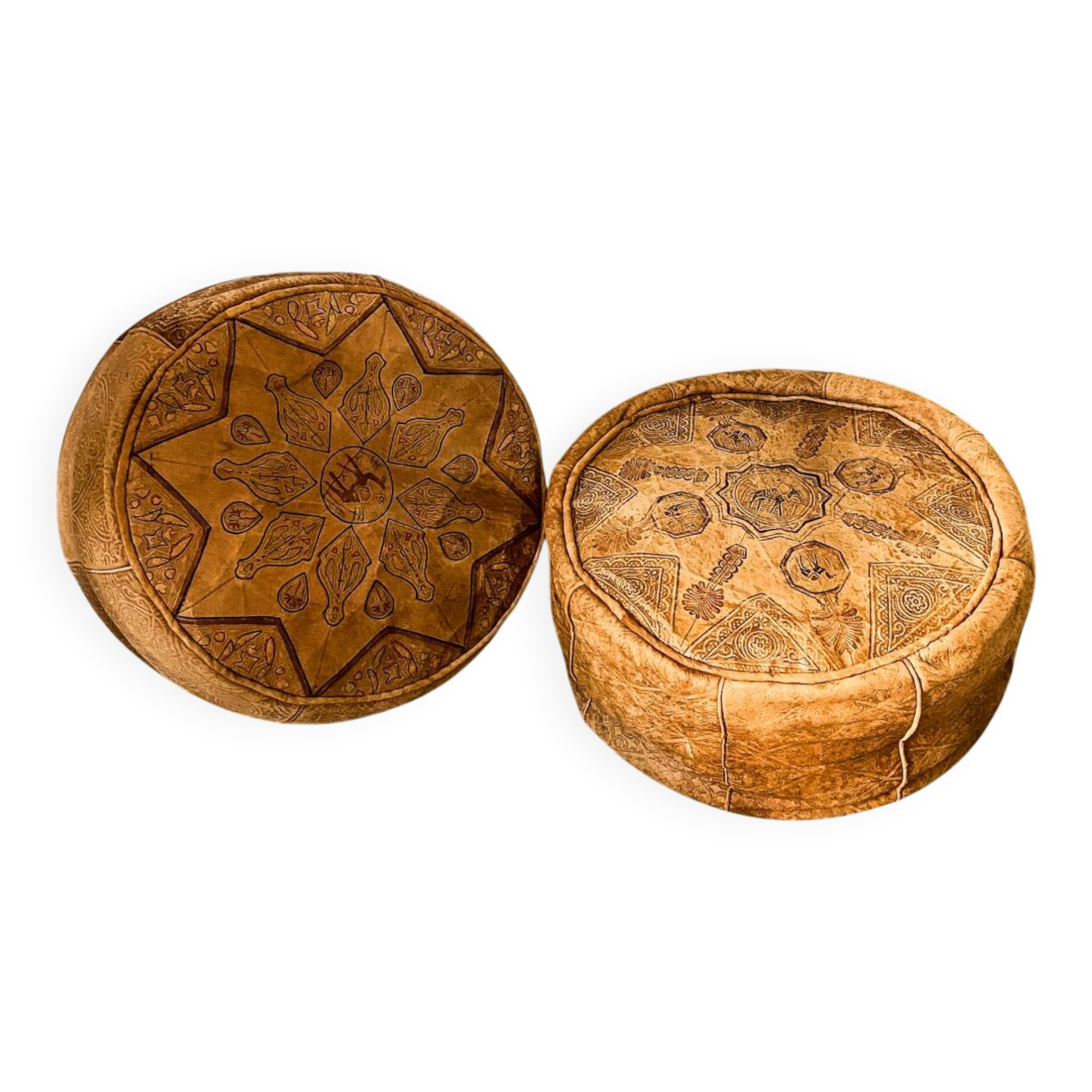 Pair of leather poufs