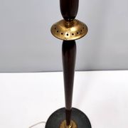 Opaline Glass, Beech and Brass Floor Lamp with Marble Base, Italy