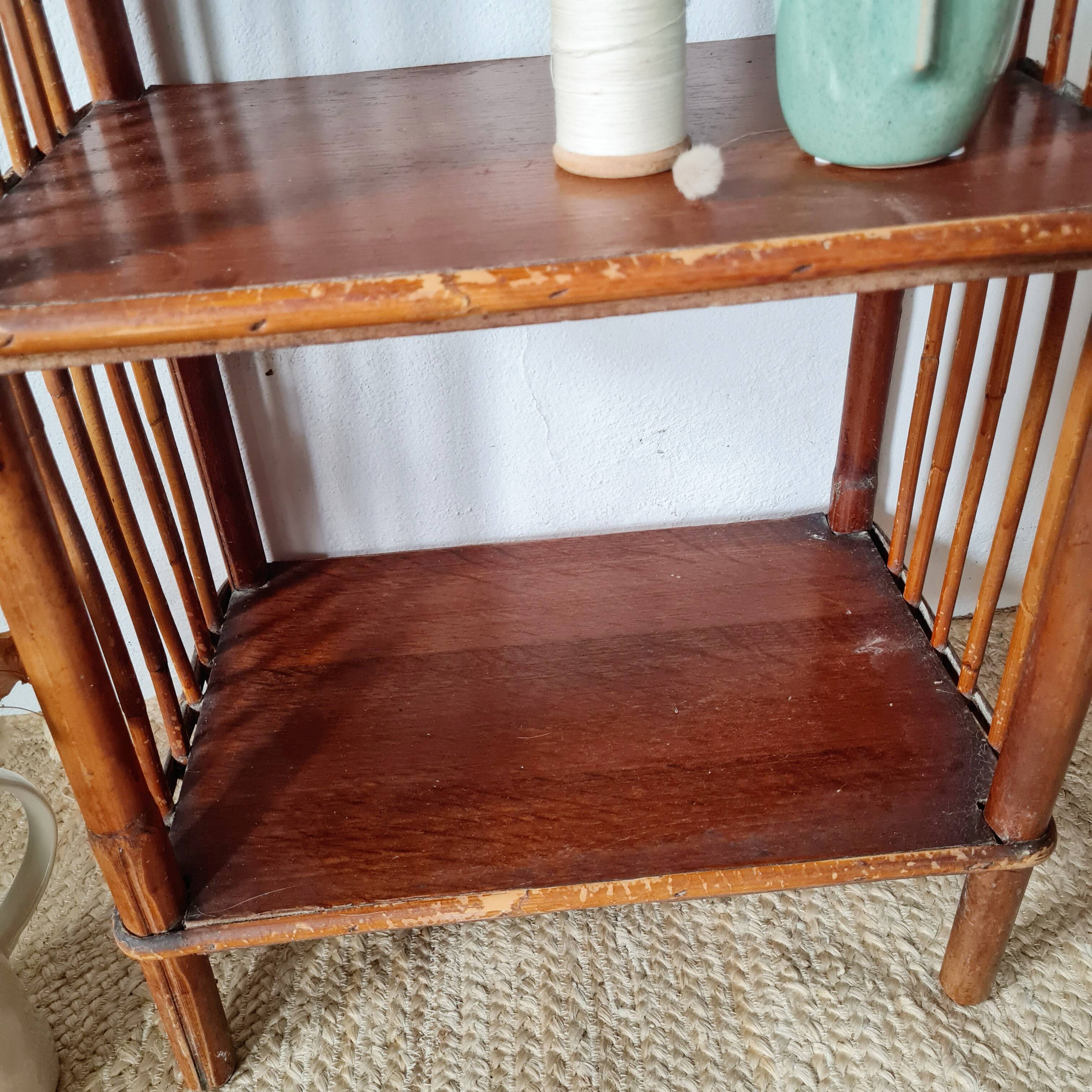 Shelf - rattan wood bookcase with a patina finish.