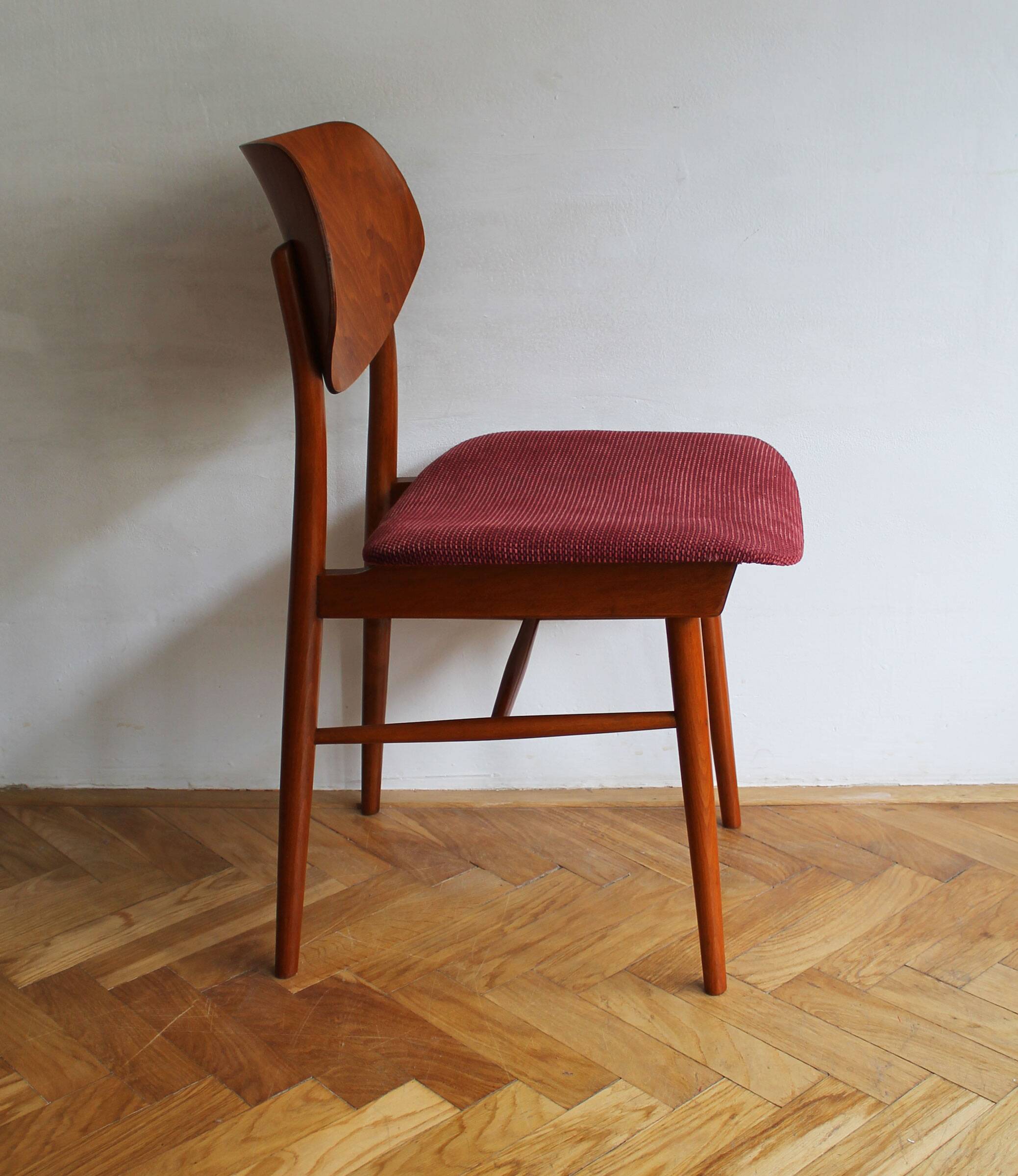 Set of Four 1960s Czech Dining Chairs by TON with Scandi Influence