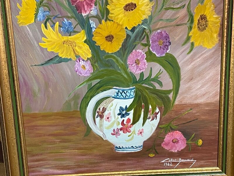 bouquet of flowers - oil or acrylic on canvas, signed Collot Bernard 1982