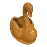 Swan shaped planter in 70s earthenware apricot orange color