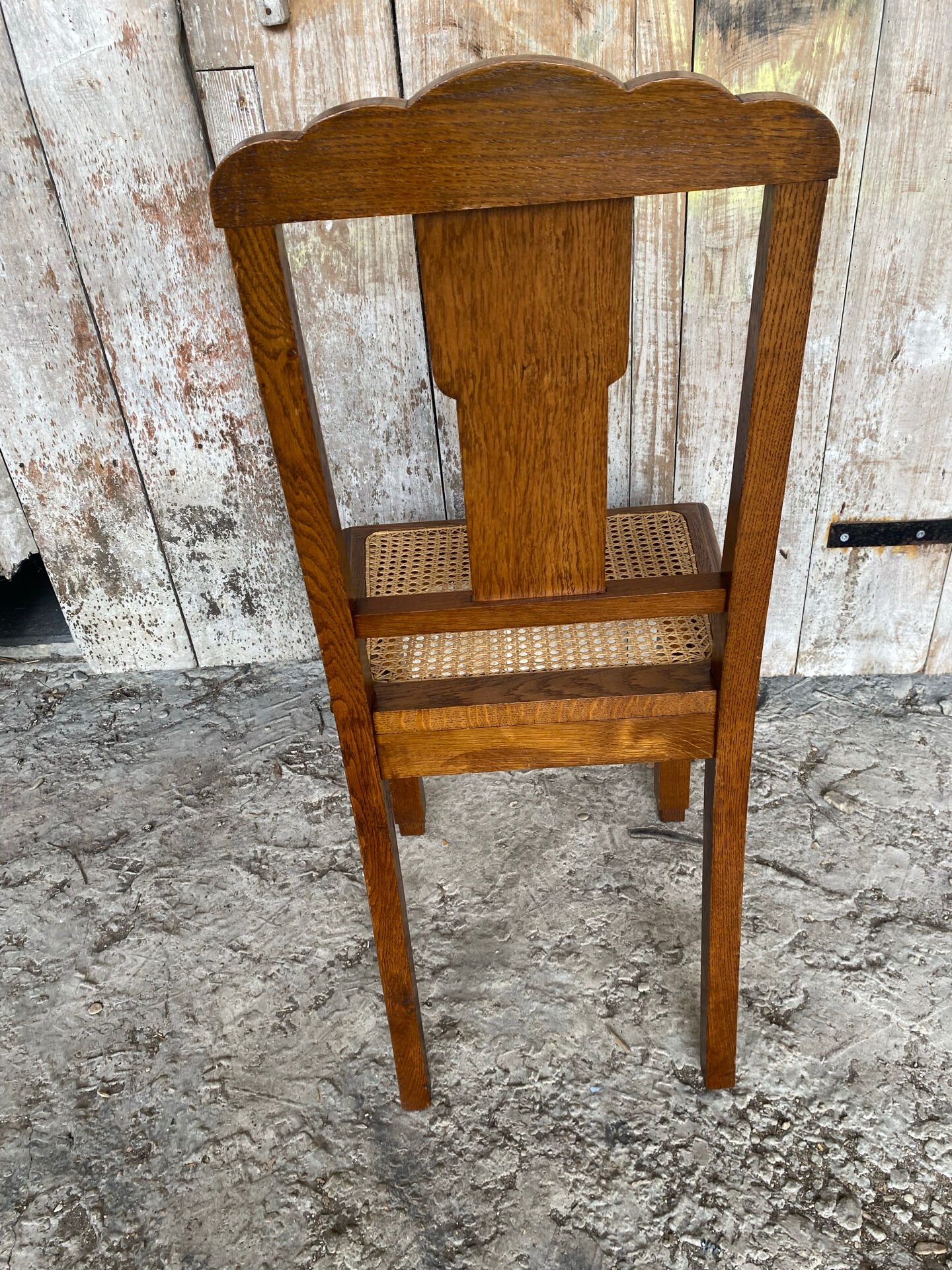 Vintage Art Deco Chair Wood & Cane Seat #E088