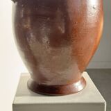Very large glazed brown terracotta pot with two handles H41 D30