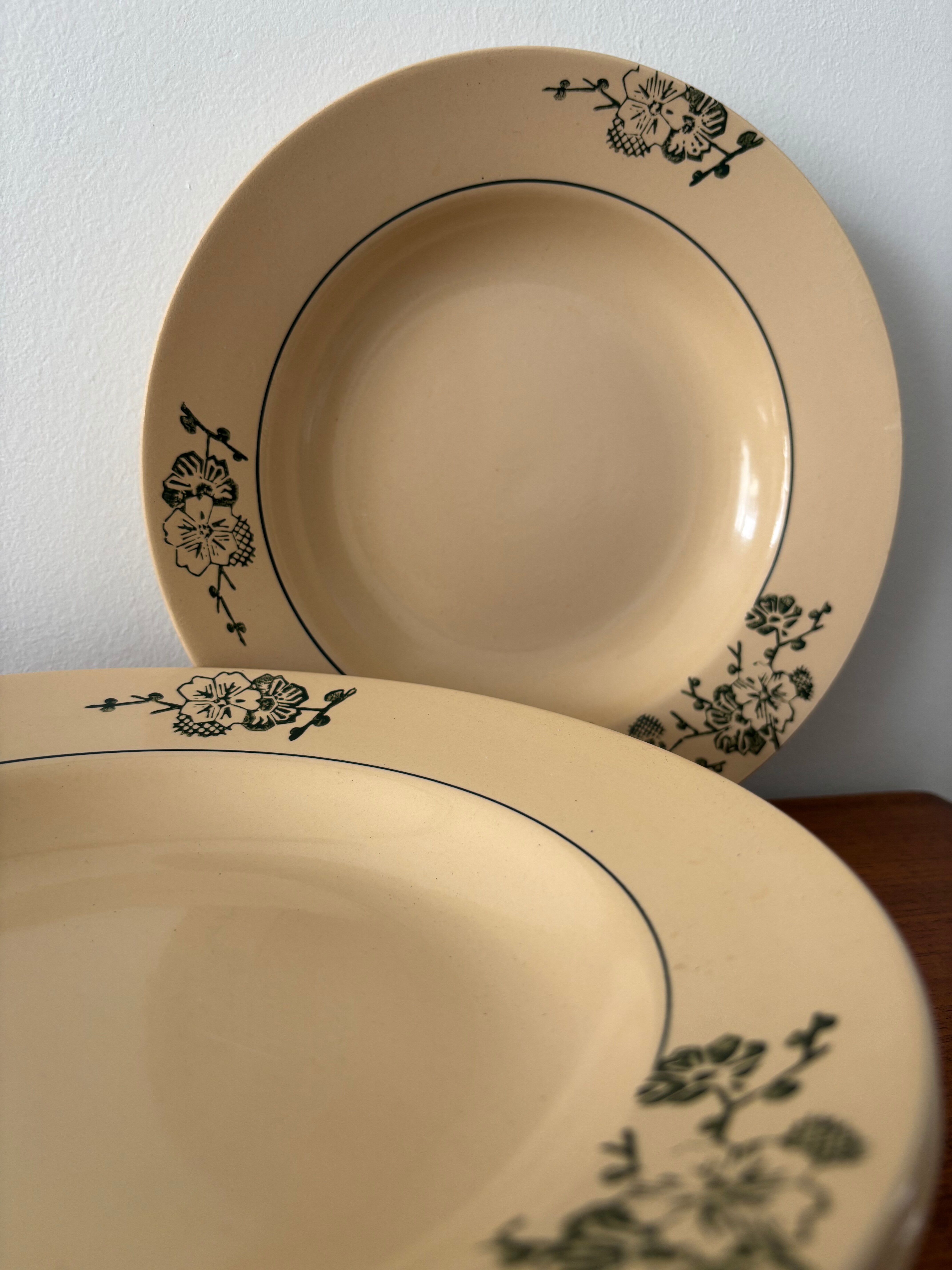 Set of 6 vintage green flowered deep plates from Saint Amand – Tableware