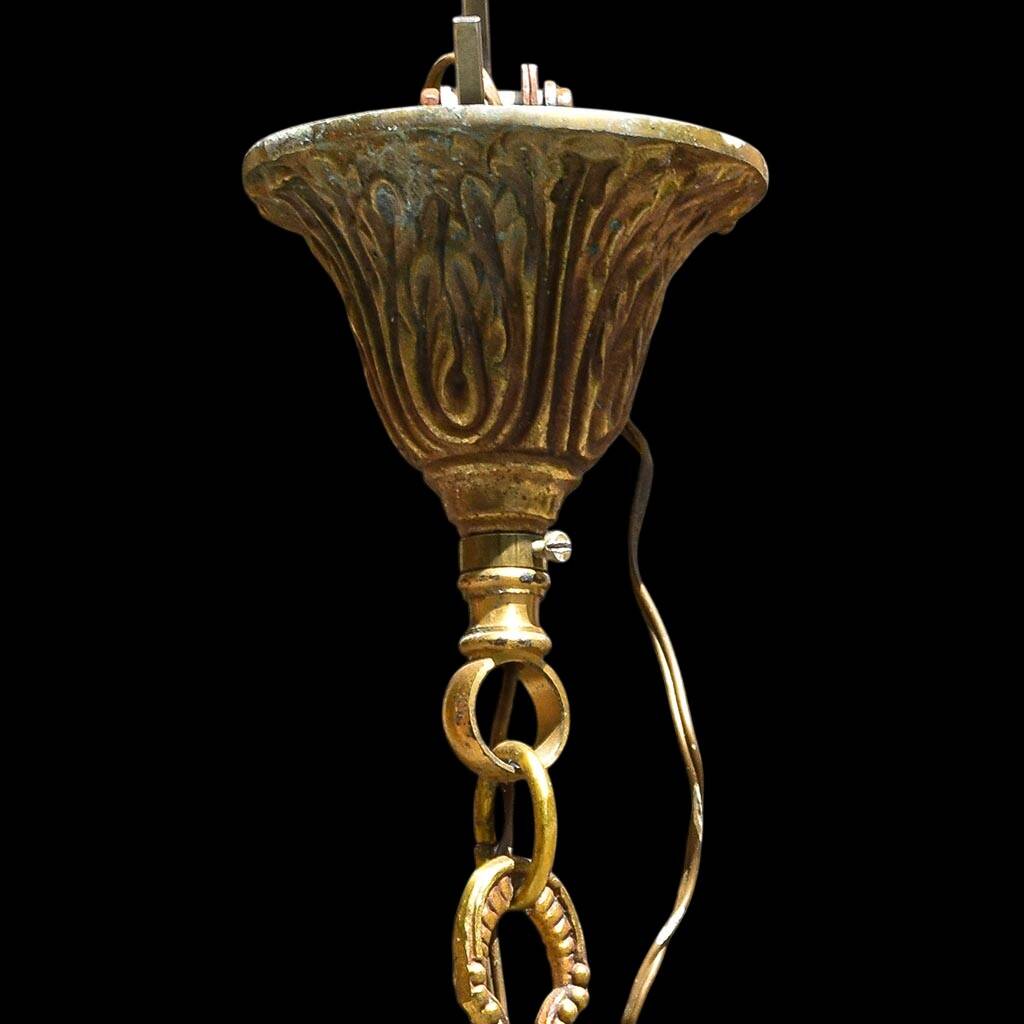 Chic chandelier with crystal tassels 4 lights gilded bronze H 69 cm vintage