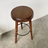 High tripod oak stool