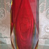 Murano sommerso diamond vase very good condition 21cm old vintage glass