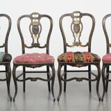 Set of 4 antique French Napoleon III chairs inlaid with mother-of-pearl