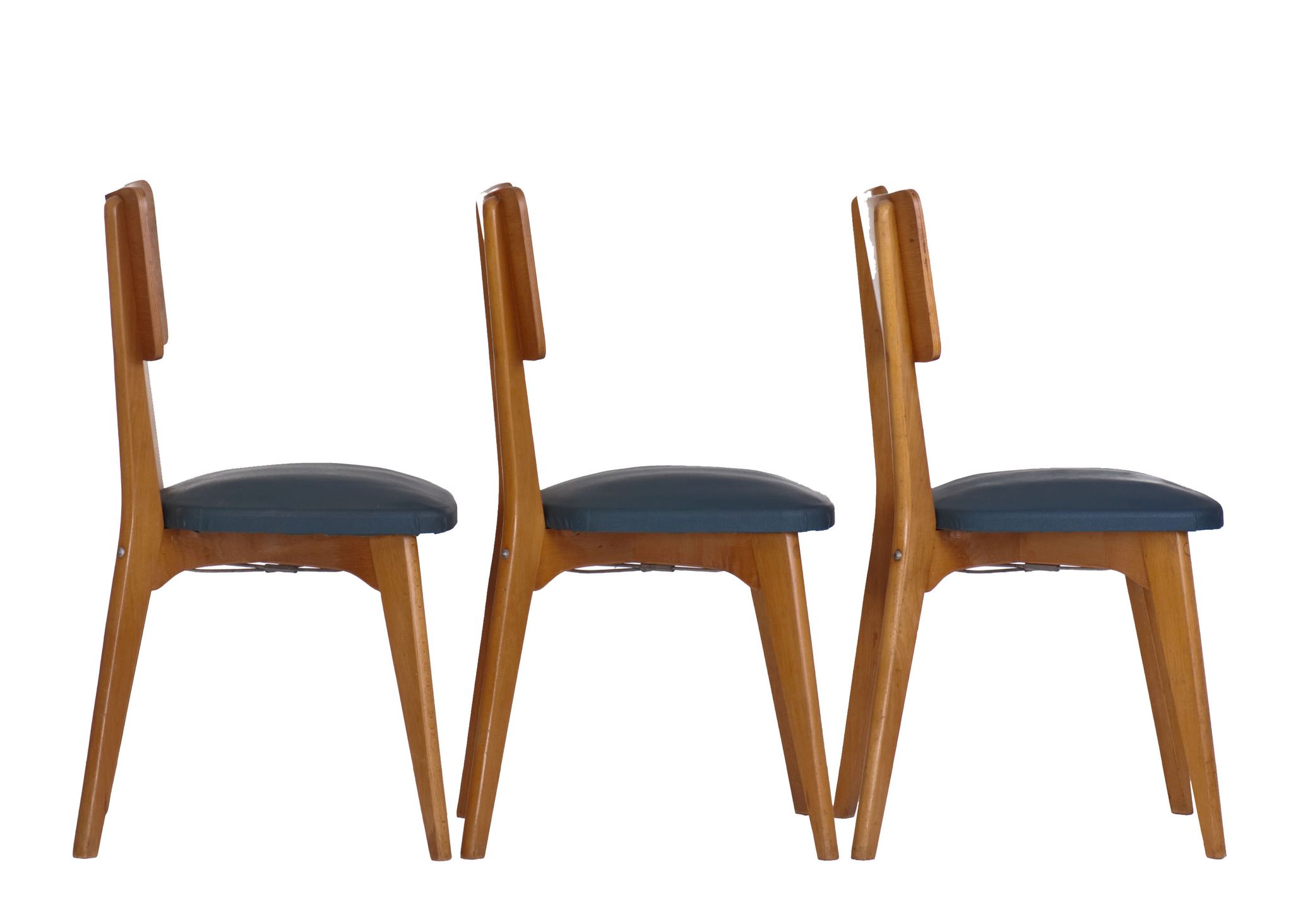 3 vintage chairs 1960 Monobloc compass feet and duck blue ska