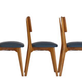 Set de 3 chaises vintage 1960 Monobloc pieds compas et skaï bleu canard