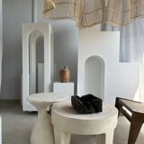 Coffee table, quadripod coffee table in solid monoxyl wood, white color D: 62.5cm