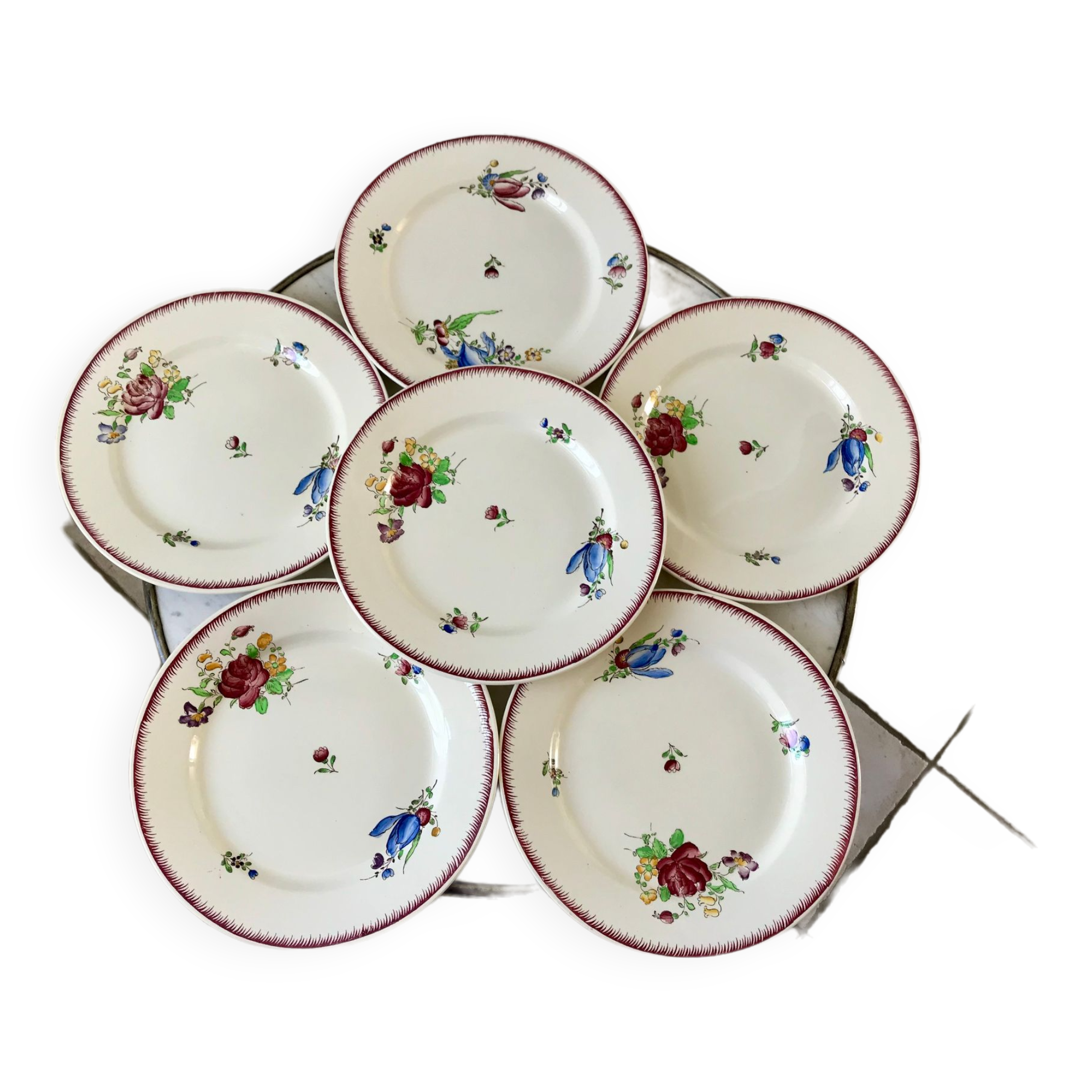 lot de 6 grandes assiettes plates Villeroy & Boch La Louvière fabrication belge en Terre de Fer débu