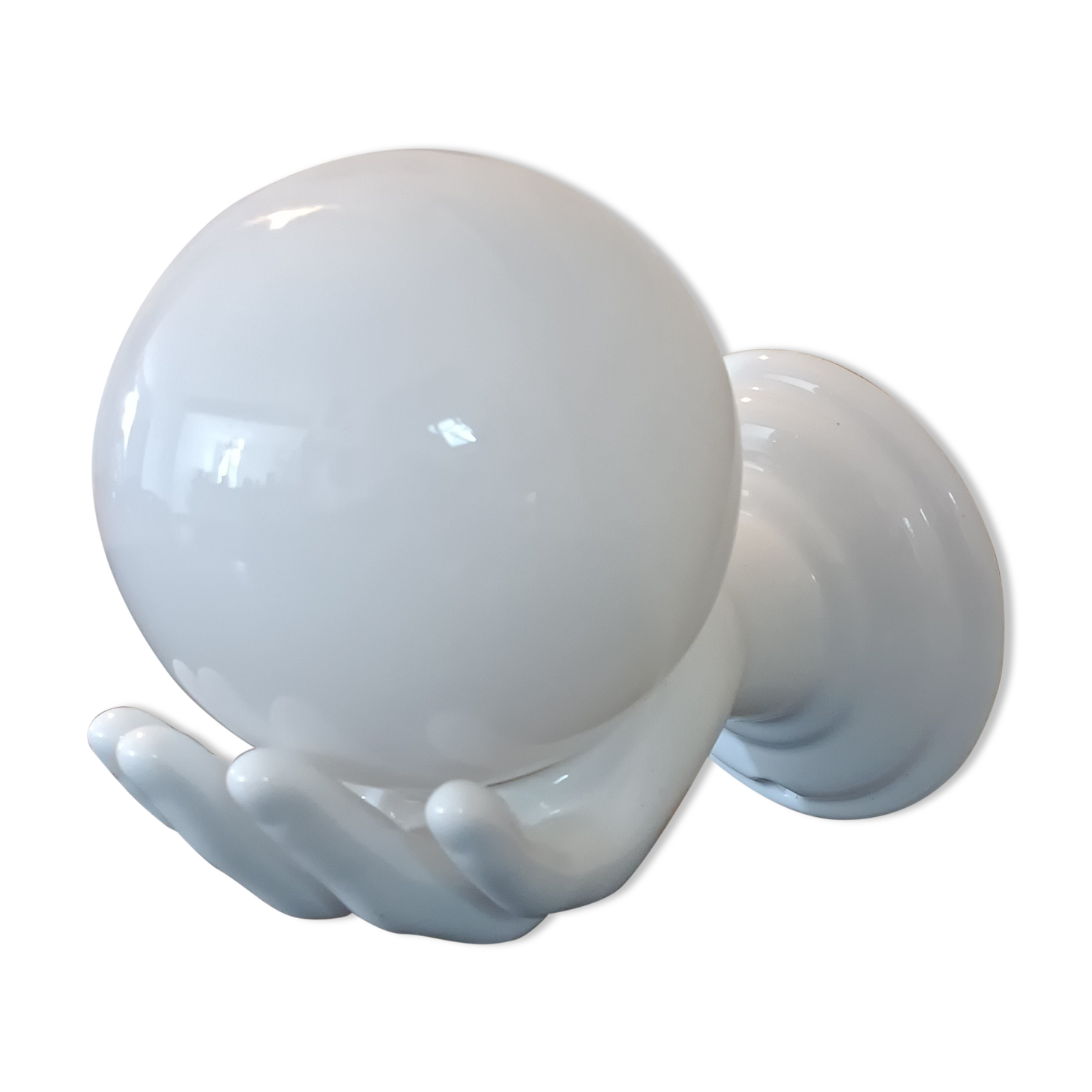 White ceramic hand and opaline globe 70s