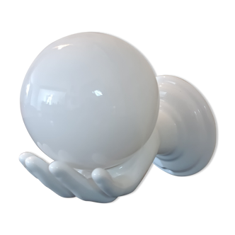 White ceramic hand and opaline globe 70s