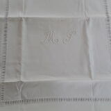Antique sheets in white linen thread and 2 monogram pillowcases