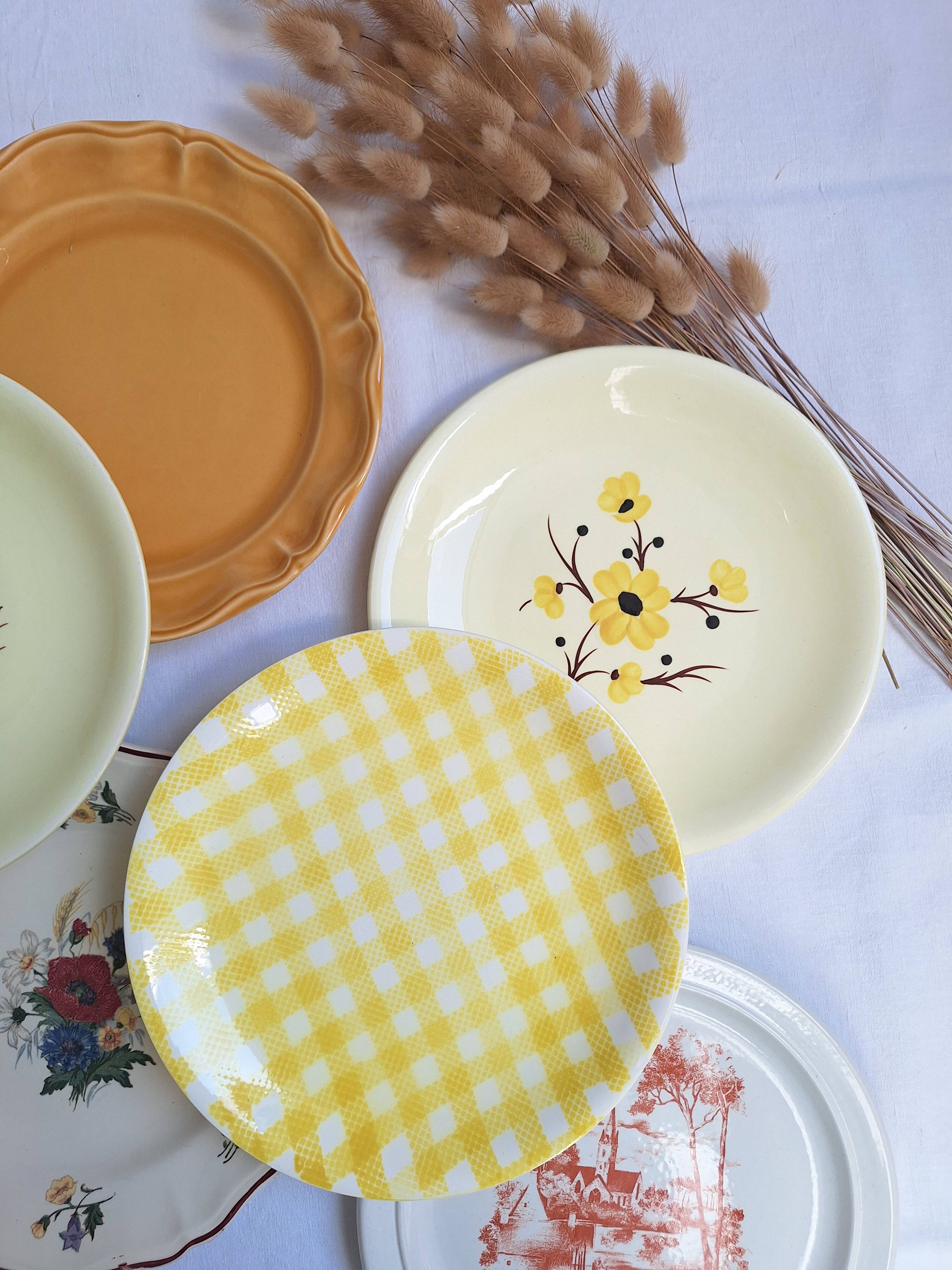 Vintage yellow orange and white dinner plates