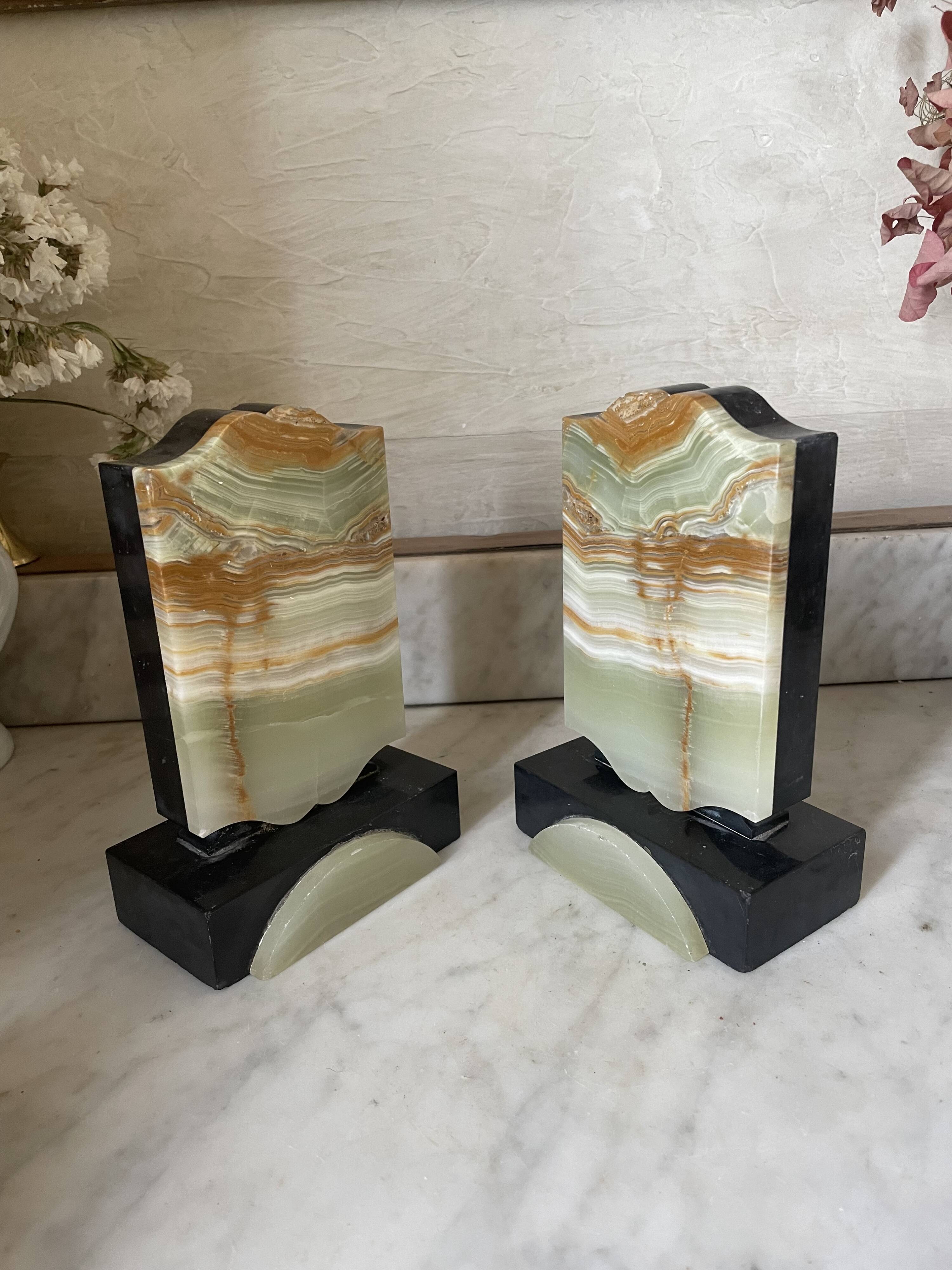 Art Deco onyx and marble bookends