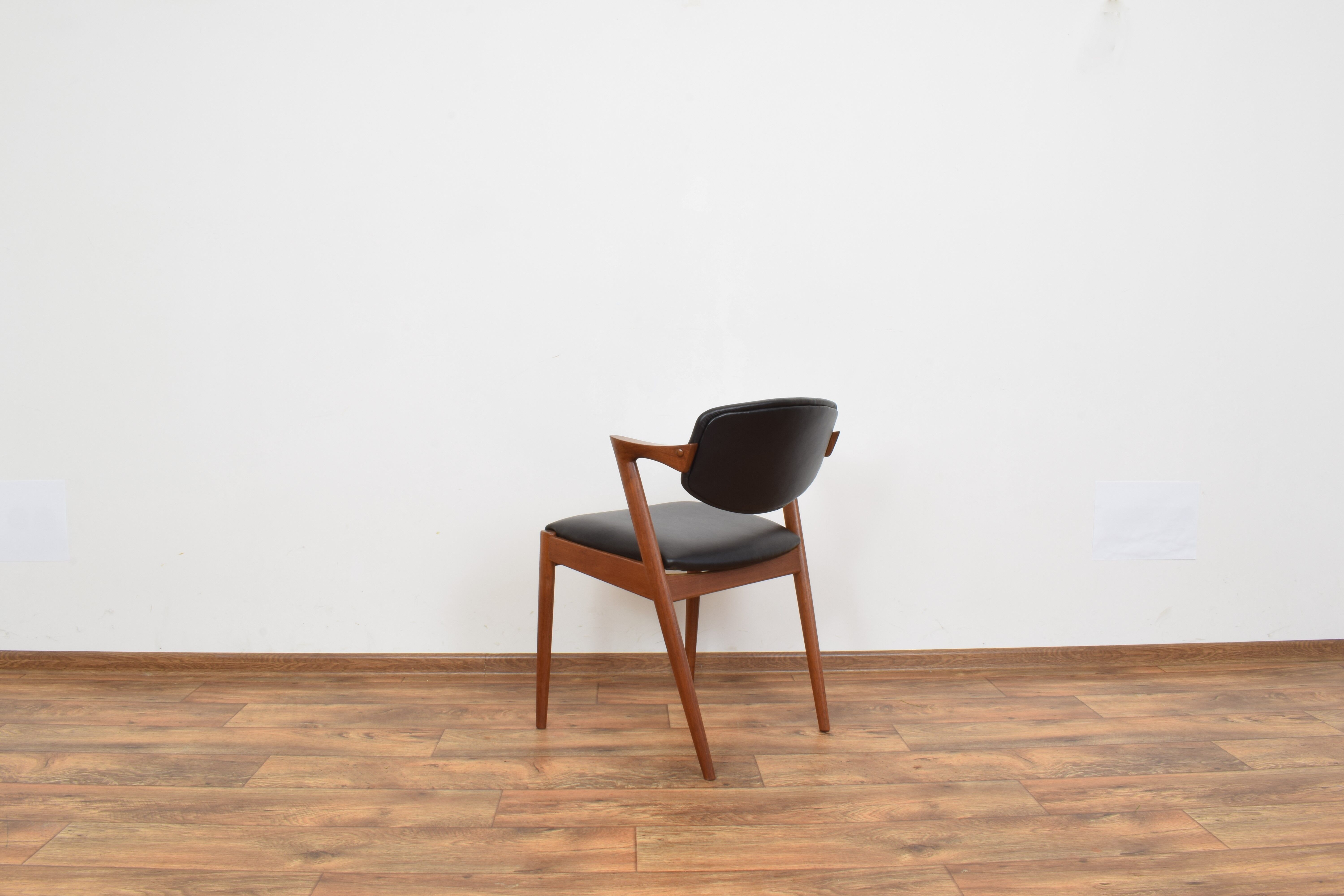 Mid-century danish teak and leather dining chair model 42 by Kai Kristiansen for Schou Andersen, 196