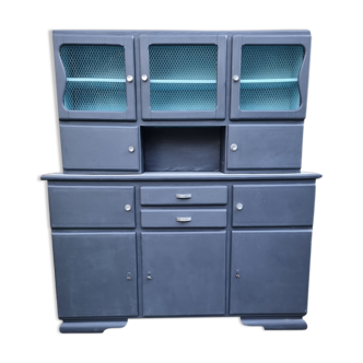 Vintage Mado sideboard, grey restyled, blue interior, 50s