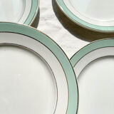 6 assiettes plates badonviller en faïence blanche verte dorée