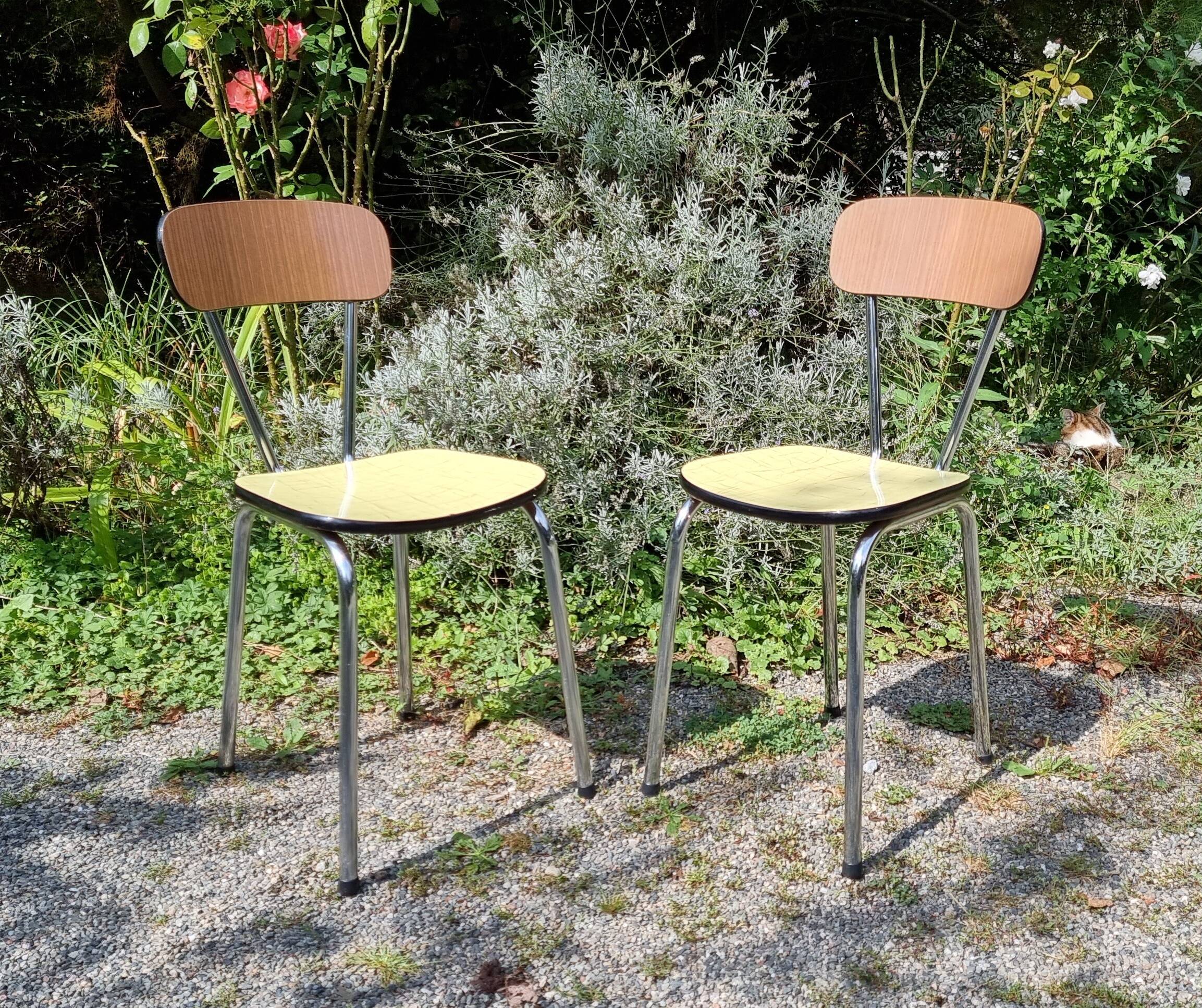 Pair of two-tone formica chairs from the 60s