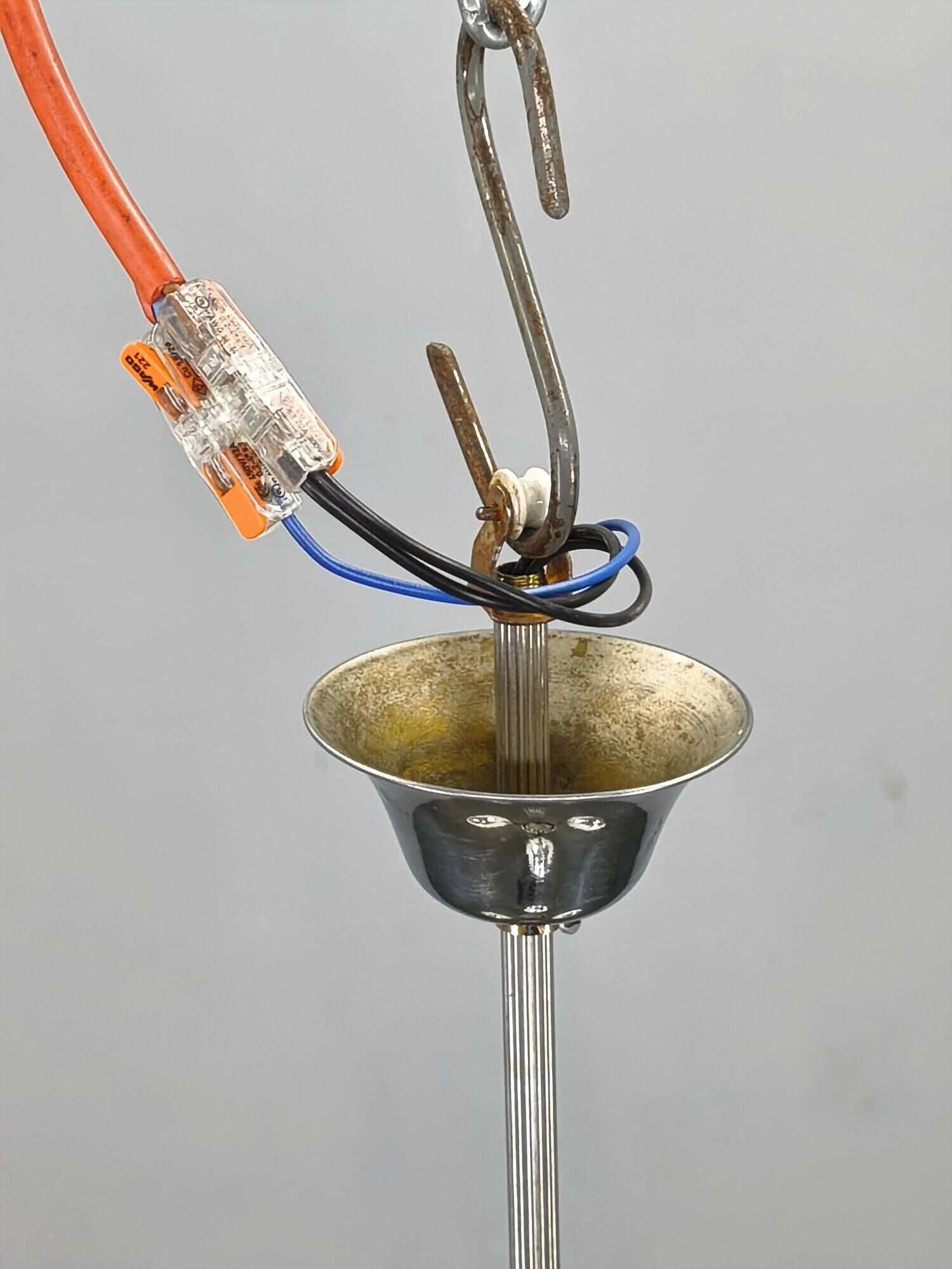 Czech Art Deco Chandelier from the 1930s with Four Opaline Glass Shades