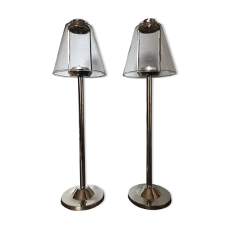 Paire de bougeoirs chromés et verre Marinette