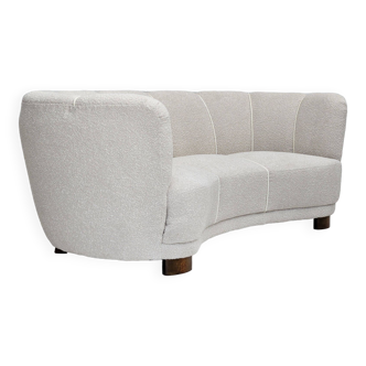 1960s, Danish design, reupholstered 3-seater "Banana" sofa, beige/creamy furniture fabric.